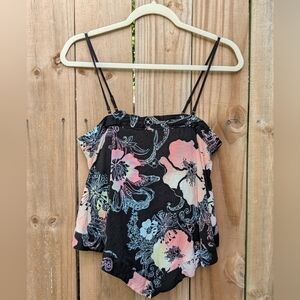 Free People Get Your Love Hibiscus Tropical Floral Asymmetrical Tank Top